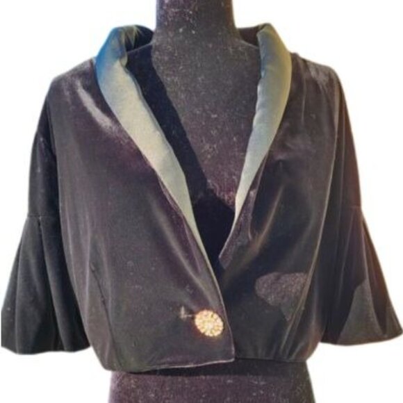 Evening Cocktail Wedding Velvet Crystal Jacket Cardigan Coat Bolero Cover Cape - Picture 5 of 16